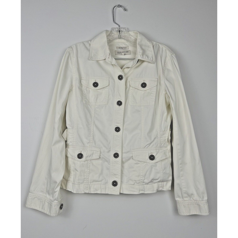 Jones New York Women' Jacket Size Small White Stretch Front Flap Pocket Utility